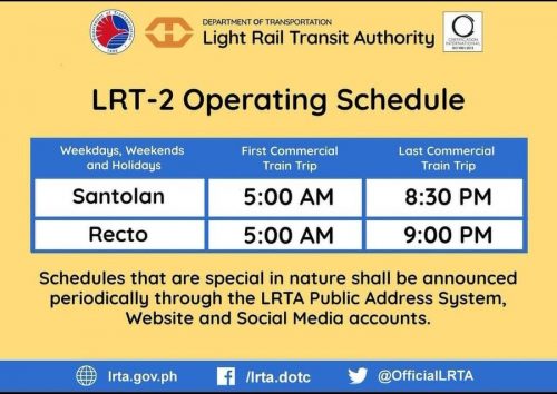 LRT 2 Operating Schedule | Light Rail Transit Authority
